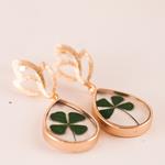 Pendientes Trebol | PNTRBO | pendientes, de, verdes, treboles, trebol, oro, largos