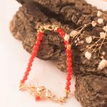 Pulsera Calcedonia pajaritos | PLCAPA | Pulsera, de oro, roja, de pajaritos, de piedras