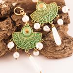 Pendientes Cleopatra Oro y Perlas | PNCLOR | pendientes, de, para, verdes, metal, patina, perlas, largos, novias, madreperla, chandelier, boda, fiesta