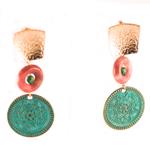 Pendientes Moneda Largos | PNMOLA | pendientes, de, rodonita, rodonitas, rosa, rosas, monedas, moneda, patina, largos, oro, plata de ley