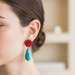 Pendientes Rosa Roja Y lágrima de Jade Azul