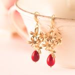 Pendientes Flores Oro Rojos