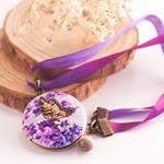 Medallón para fotos seda | COMESE | Collar, Collares, Medallon, Seda, Morado, de Mariposas