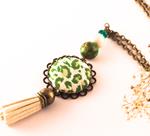 Collar Borla Verde | COBOVE | collares, de, verdes, leopardo, boton, borla, borlas, blanco, blancos