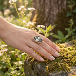 Anillo Bouquet | ANBOUQ | ANILLOS, anillo ajustable, de acero inoxidable, de cristal, de flores, negro