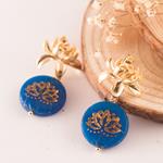 Pendientes Cristal Azul y Flor de Loto Oro | PNAOFL | pendientes, de flor, de oro, de plata, azules, largos, loto