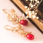Pendientes Flores Oro Rojos