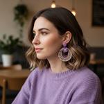 Pendientes Pocahontas | PNPOCA | Pendientes, de aro, de madera, morados, de ganchillo, de flores