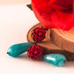 Pendientes Rosa Roja Y lágrima de Jade Azul