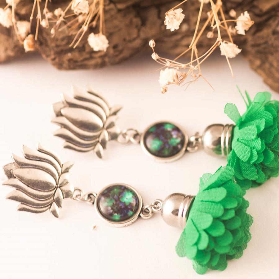 Pendientes Amazonas | PNAMAZ | Pendientes Largos, Verdes, Flores, Borlas, Sevilla