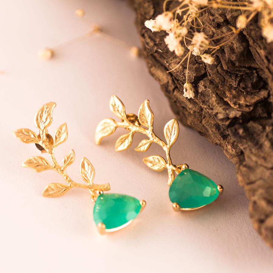 Pendientes Rama Oro y aguamarina