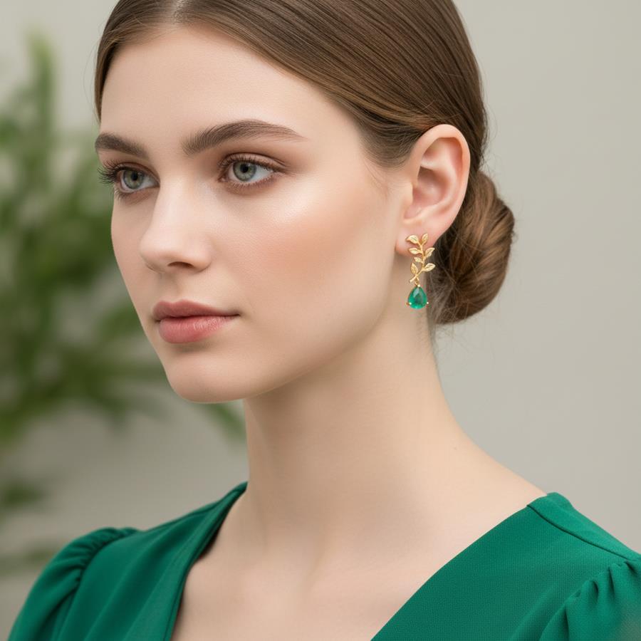 Pendientes Rama Oro y aguamarina