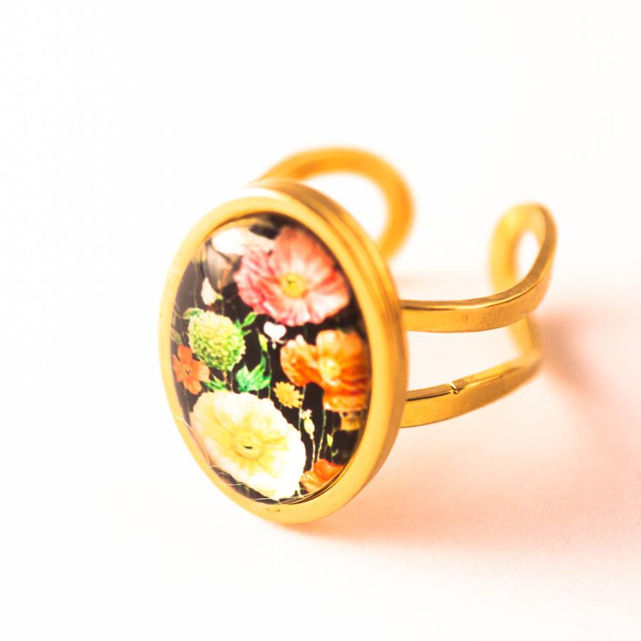 Anillo Garden | ANGARD | Anillos, Anillo ajustable, de acero inoxidable, de flores, negro, de oro