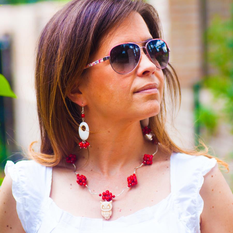 Collar Búho y Coral | COBUCO | collares, de, corales, búhos, corales, rojos, rojo