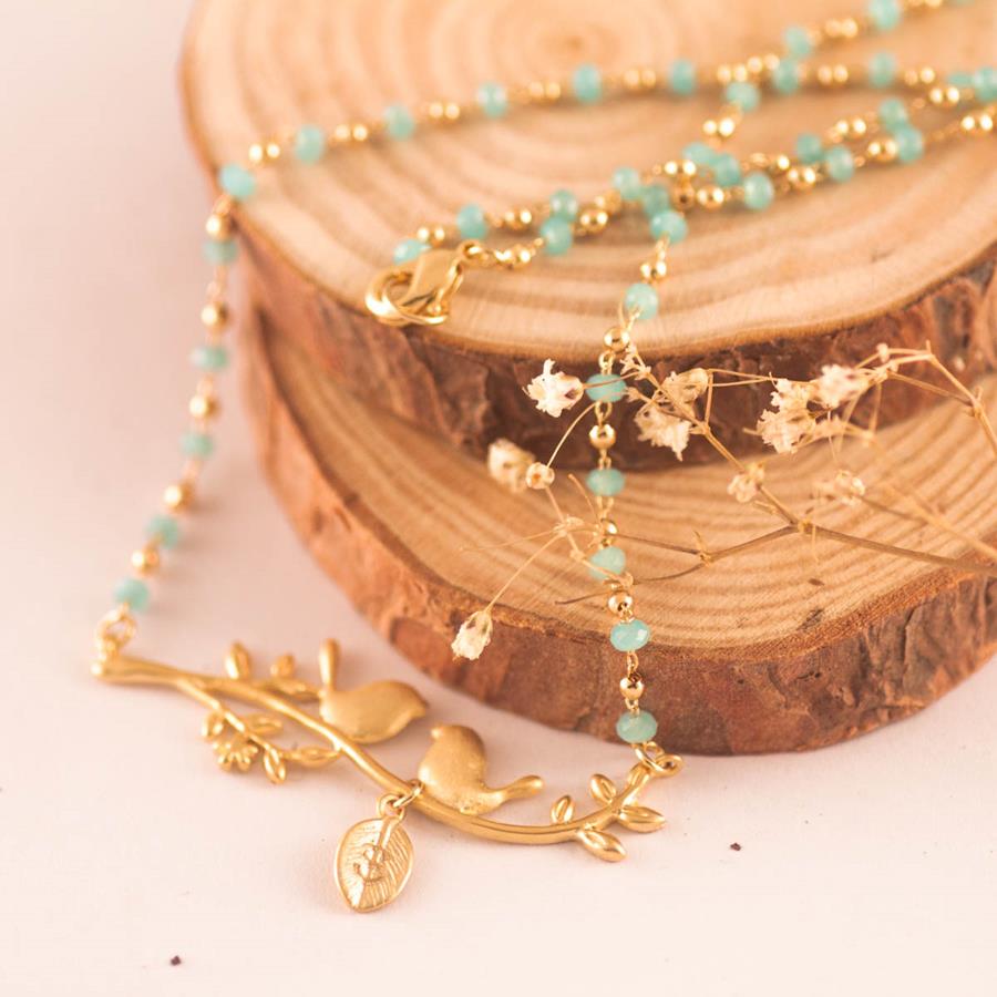 Collar de Pájaros sobre rama oro