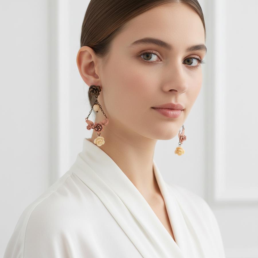 Pendientes Jane Austen | PNJAAU | Pendientes, largos, rosas, de flores, vintage