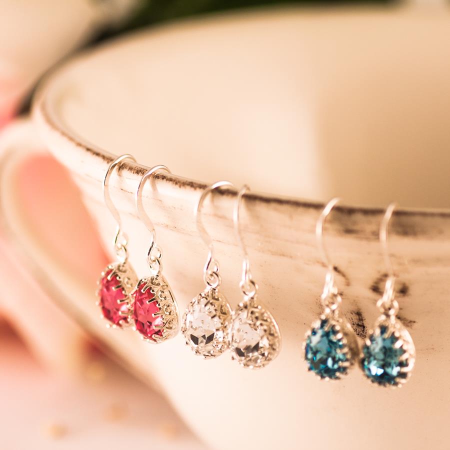 Pendientes de Plata y  Lágrima de Cristal
