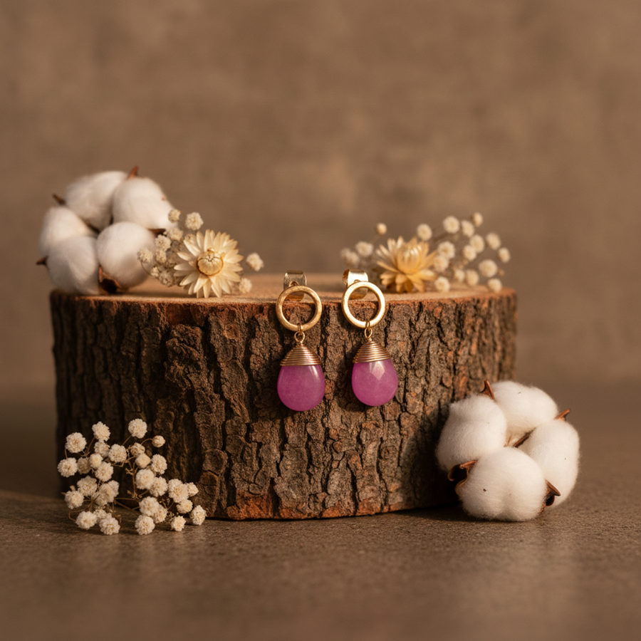 Pendientes Etiopía | PNETIO | Pendientes, de Jade, de Piedras, Rosa, de oro