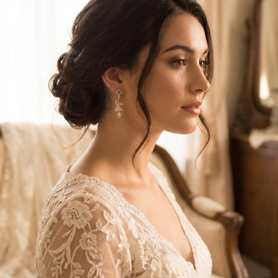 Pendientes Rosa color plata y azul | PNRPYA | Pendientes, para novias, de boda, de plata