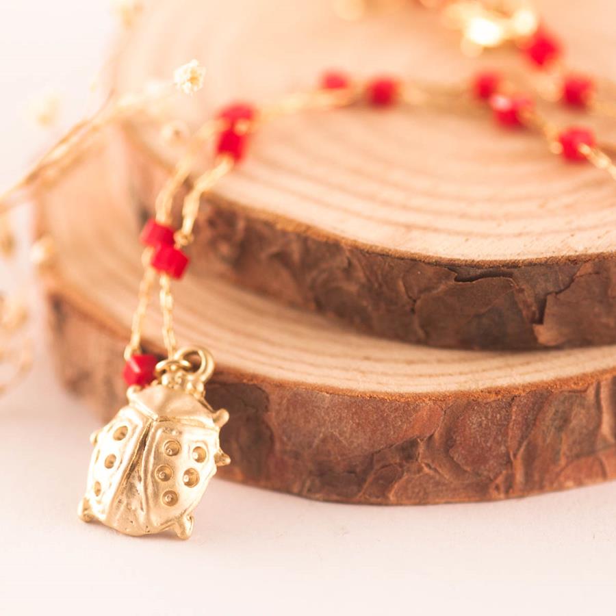 Collar Mariquita rojo y Oro