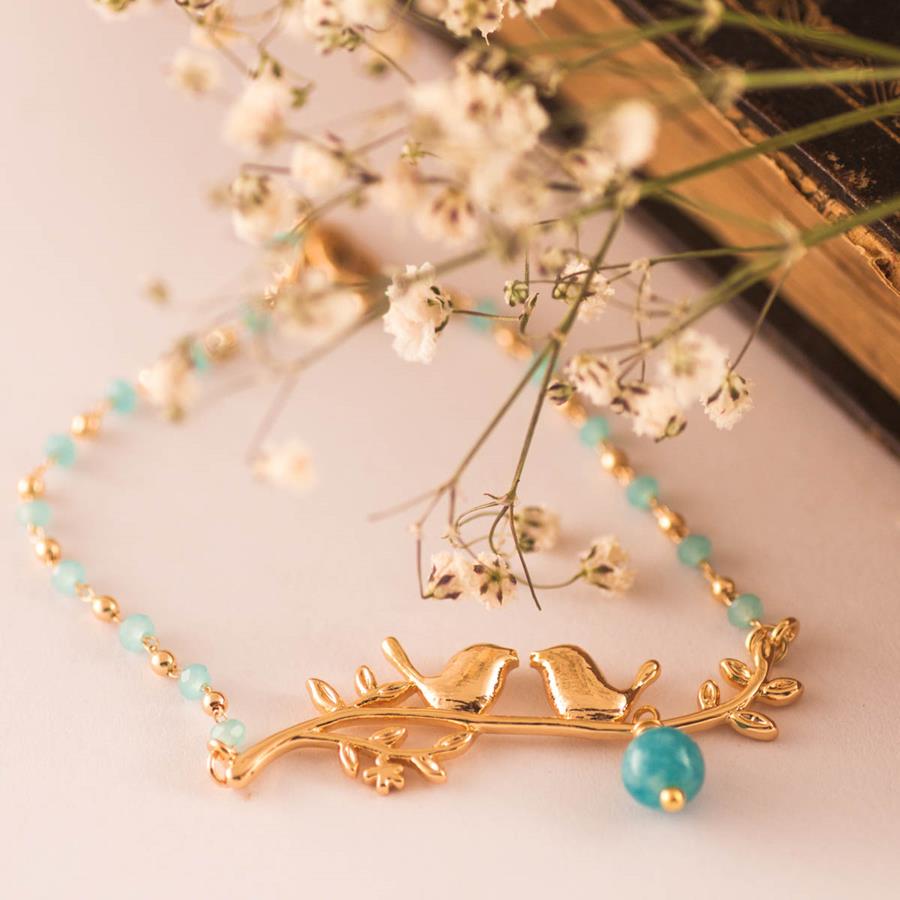Pulsera de Pajaritos de color oro y aguamarinas