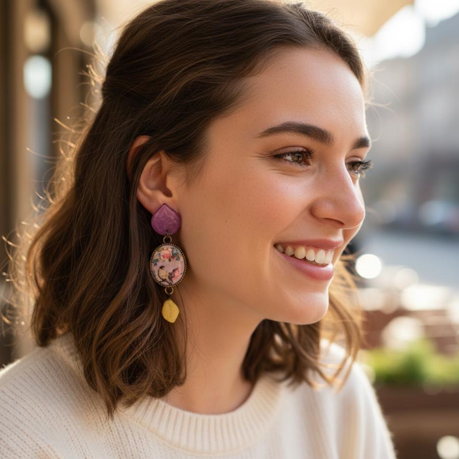 Pendientes Petirrojos | PNPETI | Pendientes, de Pajaros, Morados, Rosas, Largos