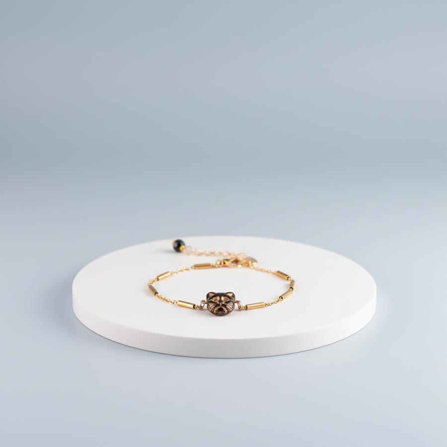 Pulsera Gato Negro Acero | PLGANE | Pulsera, de oro, de gatos, de acero inoxidable