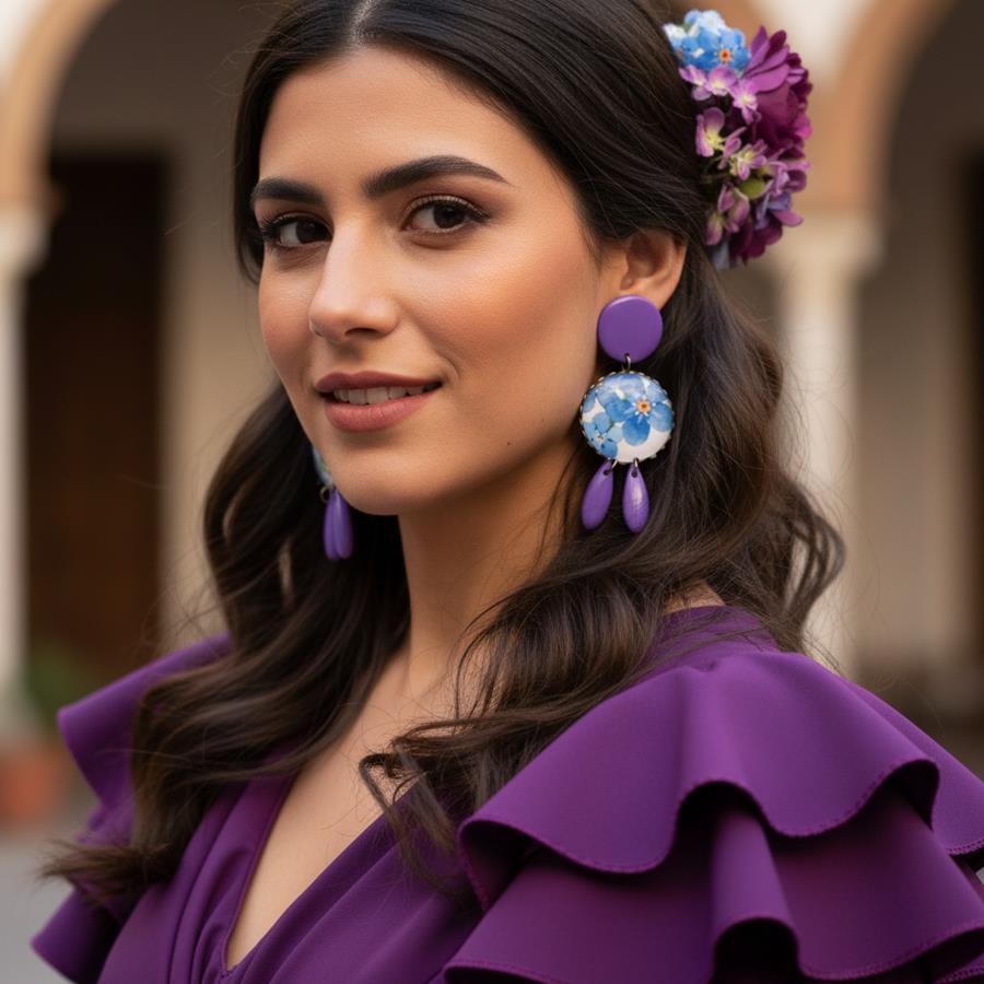 Pendientes Yanira | PNYANI | Pendientes, Largos, Morados, de flores, azules, flamencos