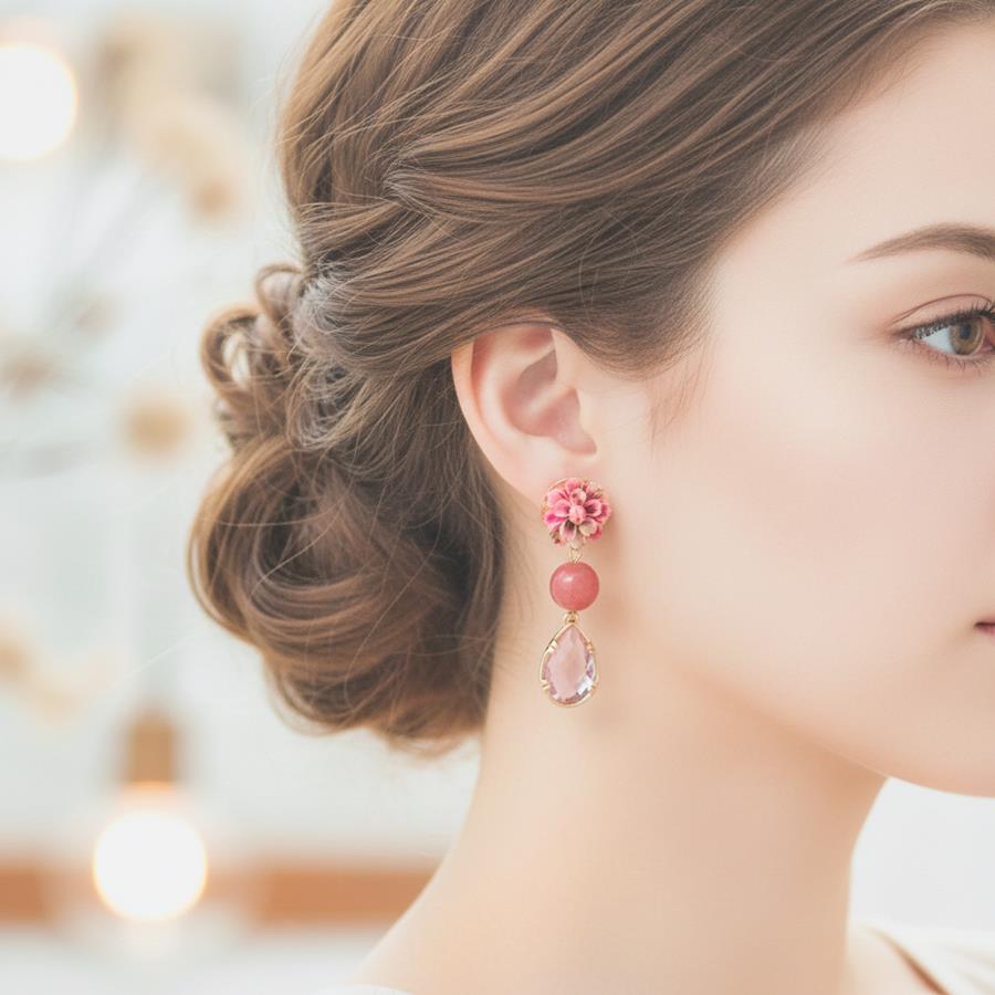 Pendientes Pink Lover | PNPILO | Pendientes, rosas, de rosa, Calcedonia, largos, flores