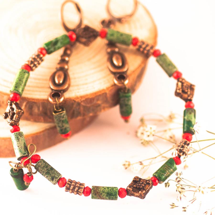 Conjunto Jaspe Verde | CONJVE | brazaletes, de piedras, de Jaspe, verdes, rojos