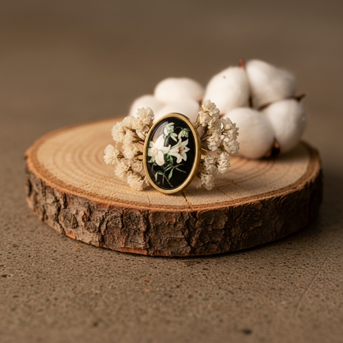 Anillo Bouquet | ANBOUQ | ANILLOS, anillo ajustable, de acero inoxidable, de cristal, de flores, negro