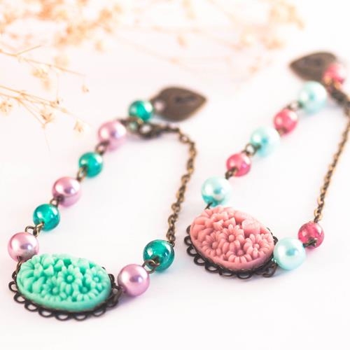 Pulsera Carlota | PLCARL | Pulsera, de cristal, morada, menta, vintage