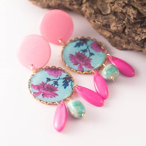 Pendientes Lucía | PNLUCI | Pendientes, Largos, Azules, Rosas, de flores