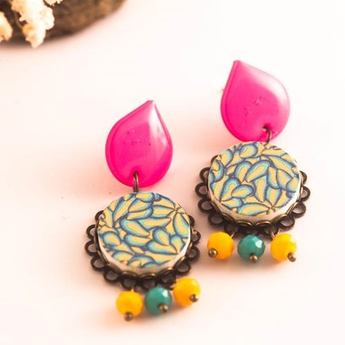 Pendientes Macarena | PTMACA | Pendientes, geométricos, fucsia, azules