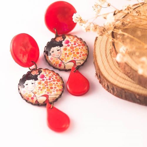 Pendientes Lola | PNLOLA | Pendientes, Largos, Flamencos, Rojos, de lunares