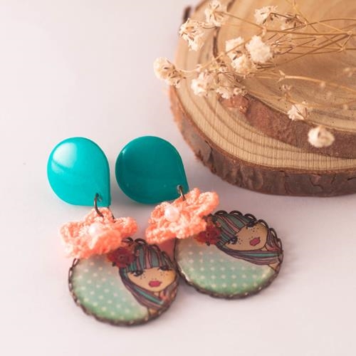 Pendientes Gabriela | PNGABR | Pendientes, Largos, turquesas, rosas, flamencos