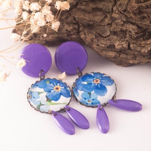 Pendientes Yanira | PNYANI | Pendientes, Largos, Morados, de flores, azules, flamencos