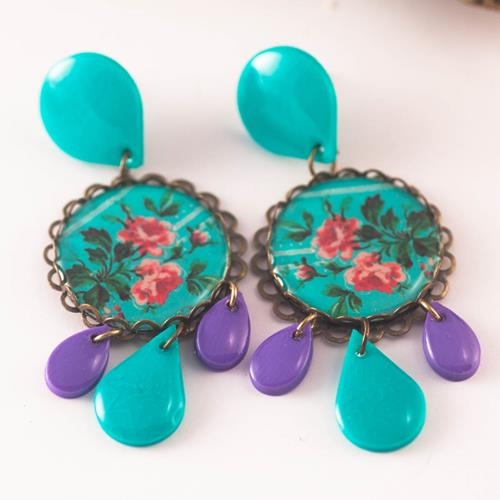 Pendientes Triana | PNTRIA | Pendientes, Largos, Turquesas, Morados, de Flores, Flamencos, Verdes