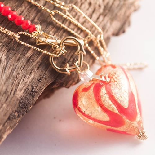 Collar Corazón de Murano | COCOMU | Collar, Collares, Corazón, rojo, de acero, de oro