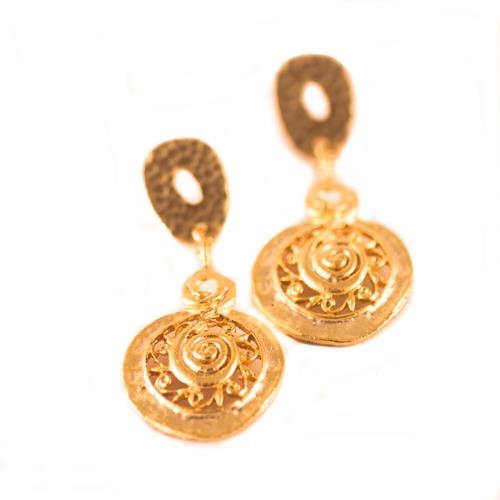 Pendientes Oro Petra | PNORPE | pendientes, de, árabes, exóticos, bohemios, de oro, de metal, dorados, de tuerca, largos