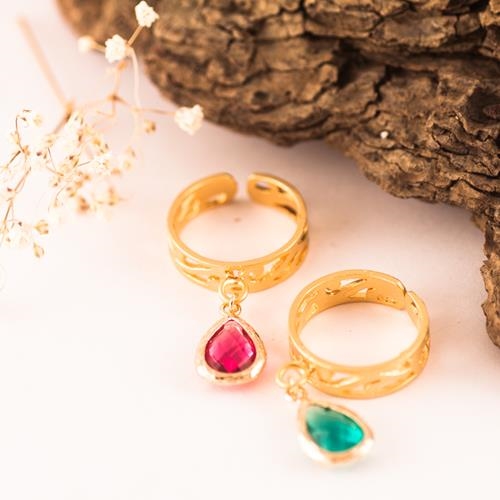 Anillo Oro Lágrima Rosa | ANORLAR | anillos, de, ajustable, ajustables, de cristal, de oro, dorado, rosa, bohemio, árabe, oriente, de compromiso