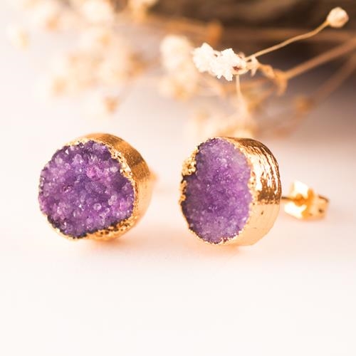 Pendientes Tuerca Cuarzo Morado | PNTUCU | pendientes, de, tuerca, morados, oro, cuarzo