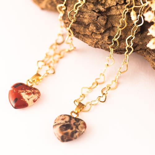 Collar Corazón Oro y Piedra | COCOOR | collares, de, corazón, corazones, jaspe, jaspe rojo, jaspe marron, jaspe leopardo, oro, corazón