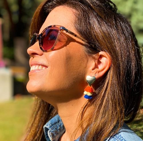 Pendientes Borla Corazón de Oro | PNBOCO | Pendientes, de Tuerca, De Borla, Azules, Amarillos, Naranjas, de Oro, de Corazón, largos, azul