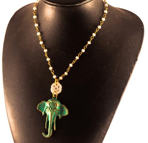 Collar Elefante y Jade | COELYJ | collares, de, elefantes, cristal, blancos, verdes, Jade, etnicos