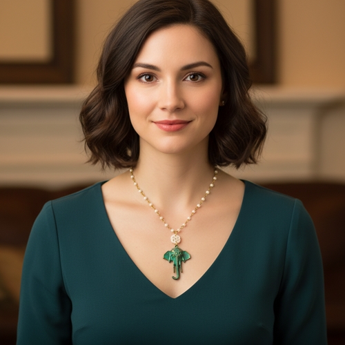 Collar Elefante y Jade | COELYJ | collares, de, elefantes, cristal, blancos, verdes, Jade, etnicos