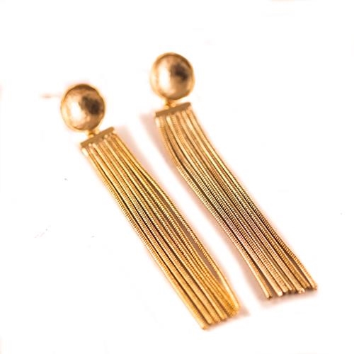 Pendientes Oro Grecia | PNORGR | Pendientes, Largos, de Oro Mate, para Novias, de Boda, Fiestas