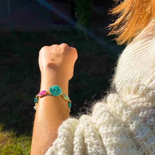 Pulsera Rosa Azul Ajustable | PLROAJ | pulseras, de rosas, azules, rosas, blancas, de perlas