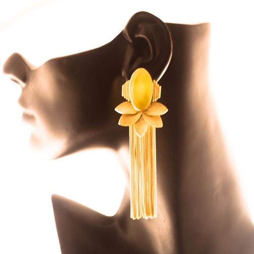 Pendientes Buganvilla Amarillos Largos | PNBUAM | pendientes, amarillos, largos, de fiesta, para bodas, borlas, oro, buganvillas, hojas, flores