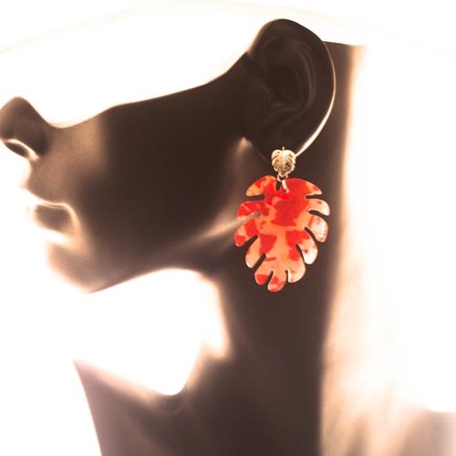 Pendientes Hoja de Palmera Plata Rojas | PNHOPP | Pendientes, Rojos, de Hojas, de Plata, Palmeras, Largos